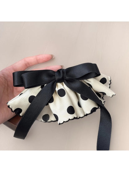 Beau - Polka Dot Ribbon Bow Spring Hair Clip