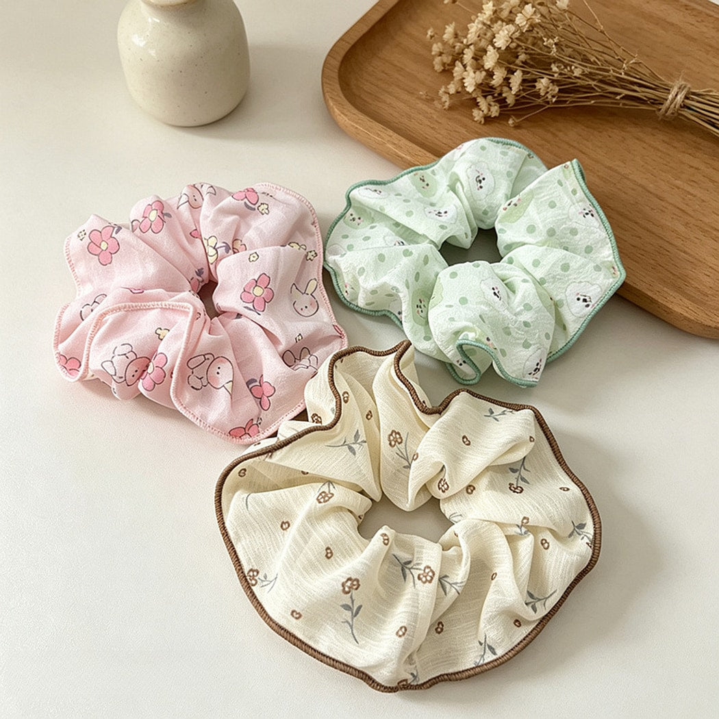 Gifty - Sweet Floral Print Polyester Fabric Scrunchie
