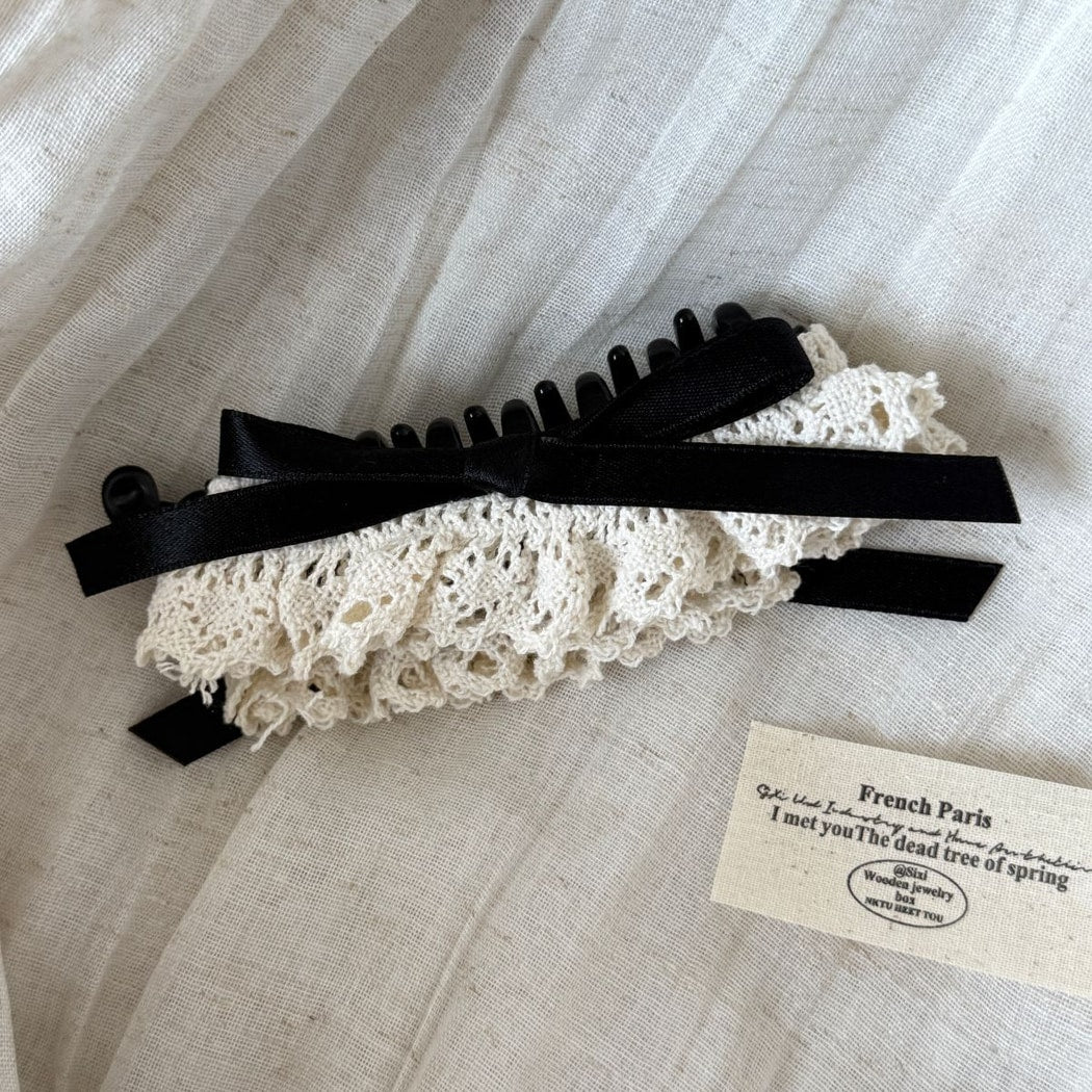 Beau - Decorative Lace Ruffle Bow Accent Banana Clip