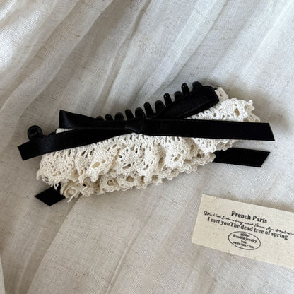 Beau - Decorative Lace Ruffle Bow Accent Banana Clip