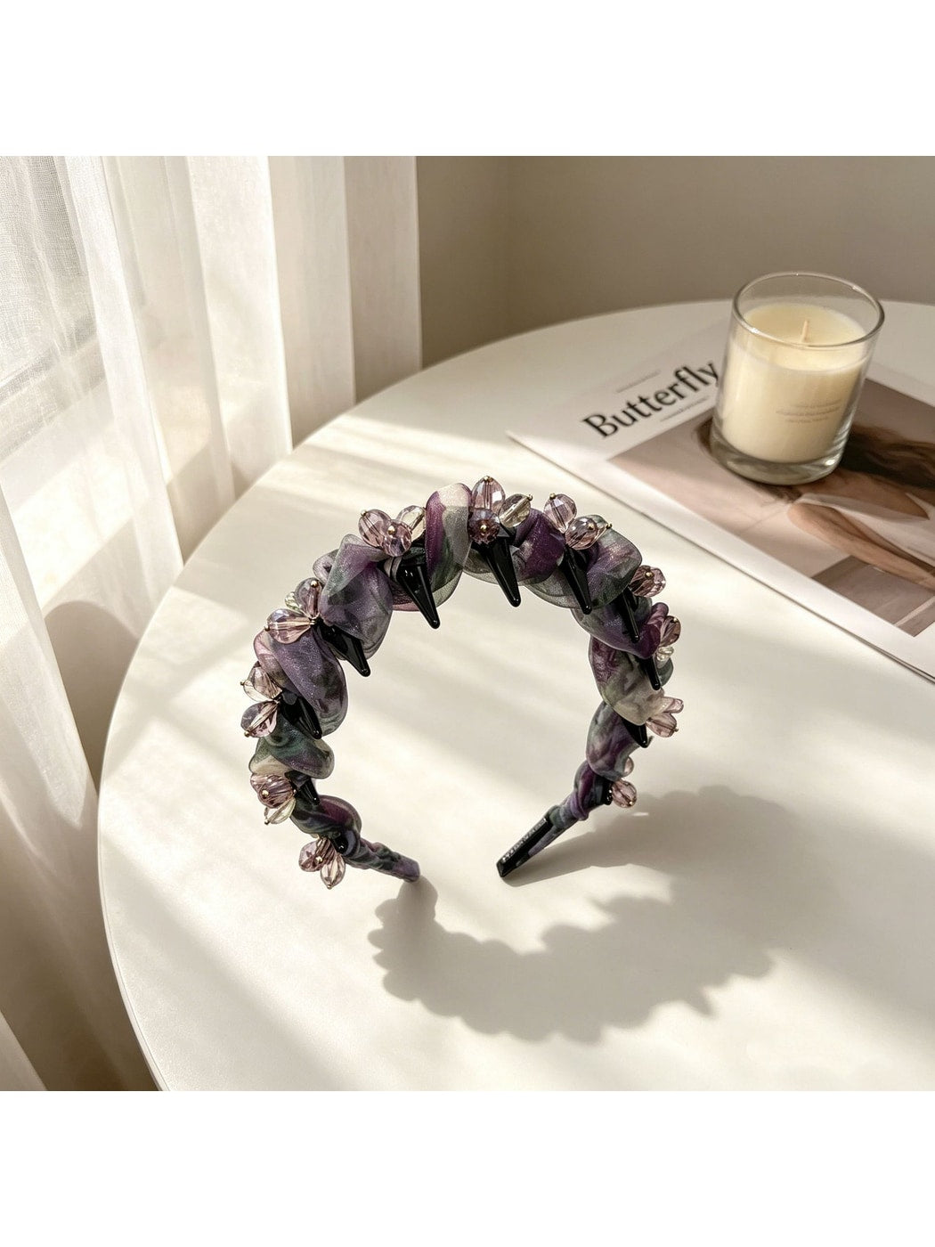 Gifty - Sheer Mesh Beaded Floral Toothed Headband