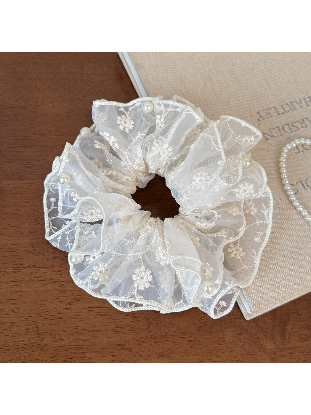 Gifty - Ruffled Lace Embroidery Ponytail Hair Scrunchie