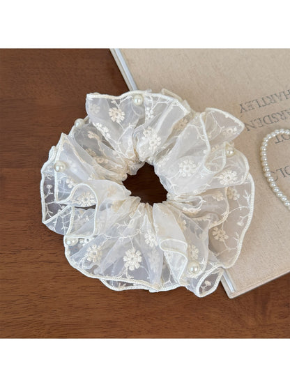 Gifty - Ruffled Lace Embroidery Ponytail Hair Scrunchie