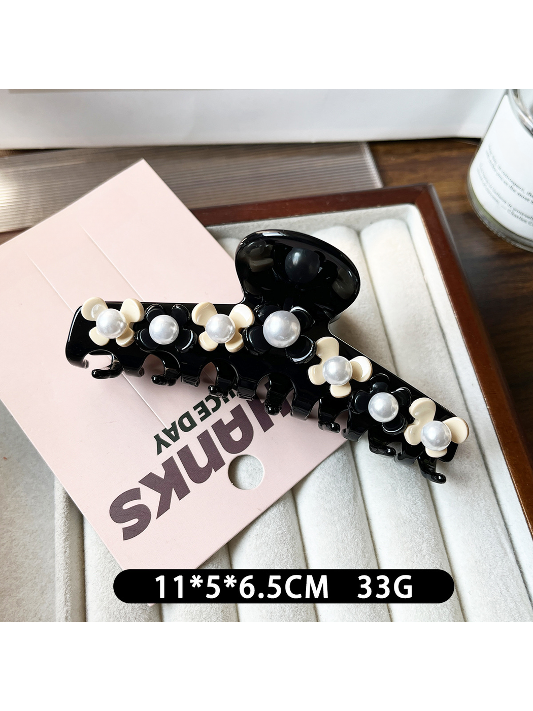 Beau - Flower Accent Ring Shape Acetate Claw Clip