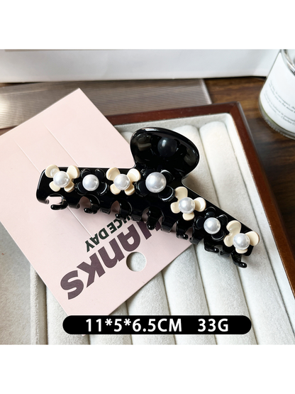 Beau - Flower Accent Ring Shape Acetate Claw Clip