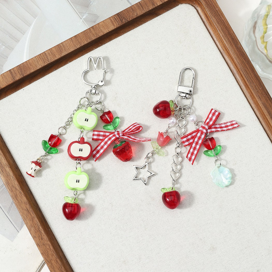 Keypus - Sweet Plaid Bow Apple Tulip Keychain