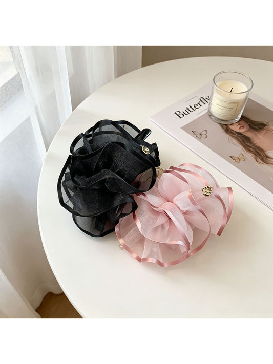 Beau - Floral Organza Bow Detail Fabric Claw Clip
