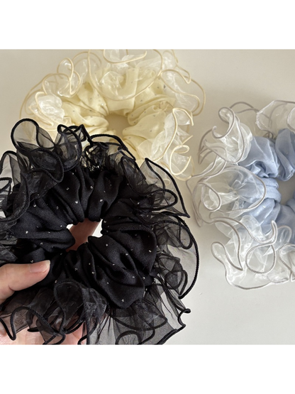 Gifty - Fresh Mesh Lace Trim Oversized Scrunchie