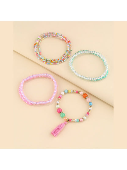 Side view of Lovra multi strand beaded bracelet highlighting bead texture and clasp