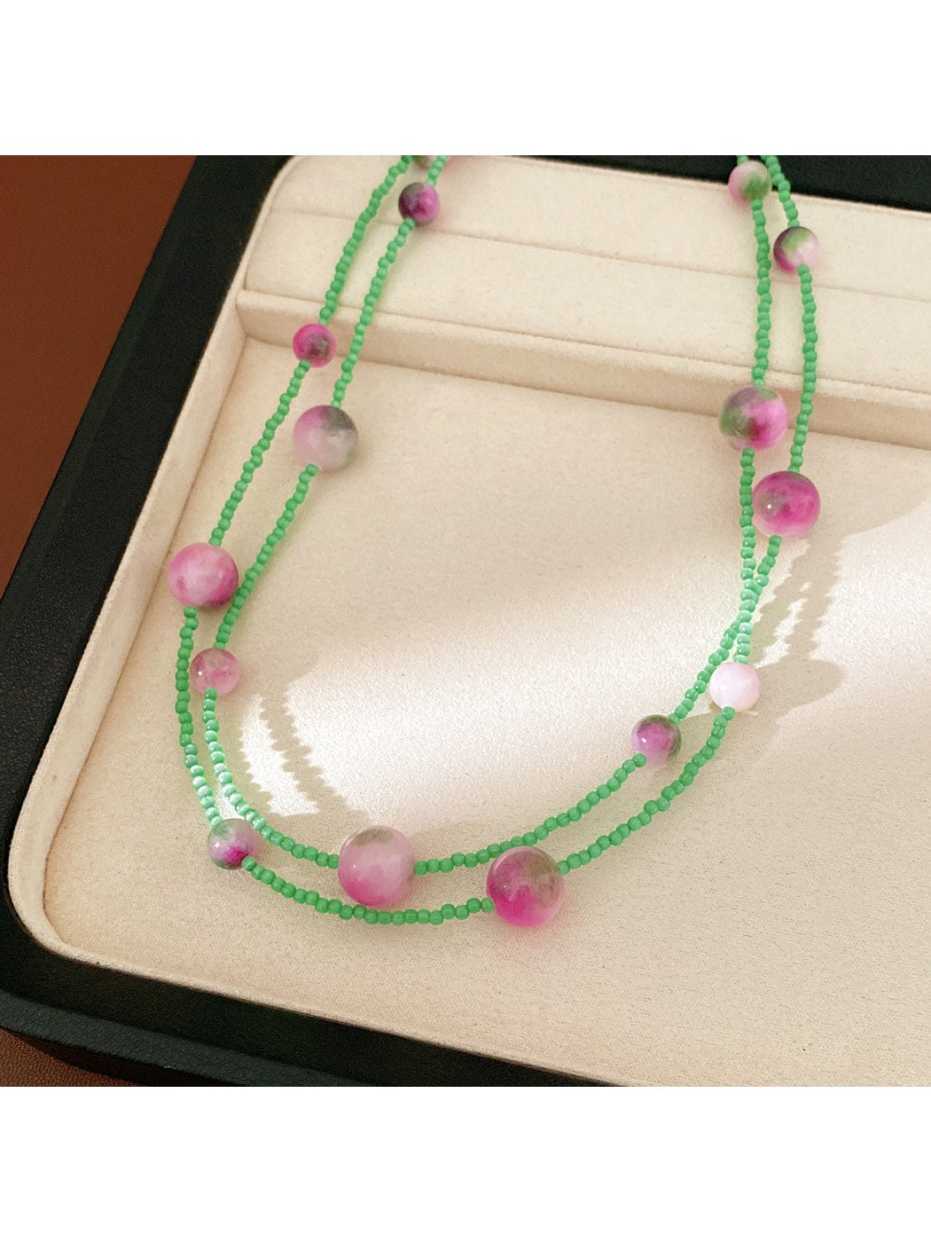 Nozari - Long Round Glass Bead Geometric Statement Necklace