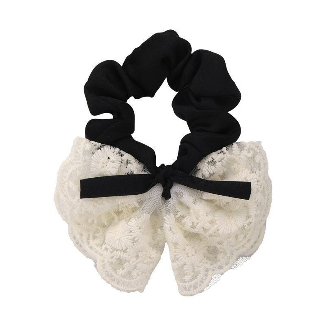 Gifty - White Lace Ribbon Bow Polyester Scrunchie