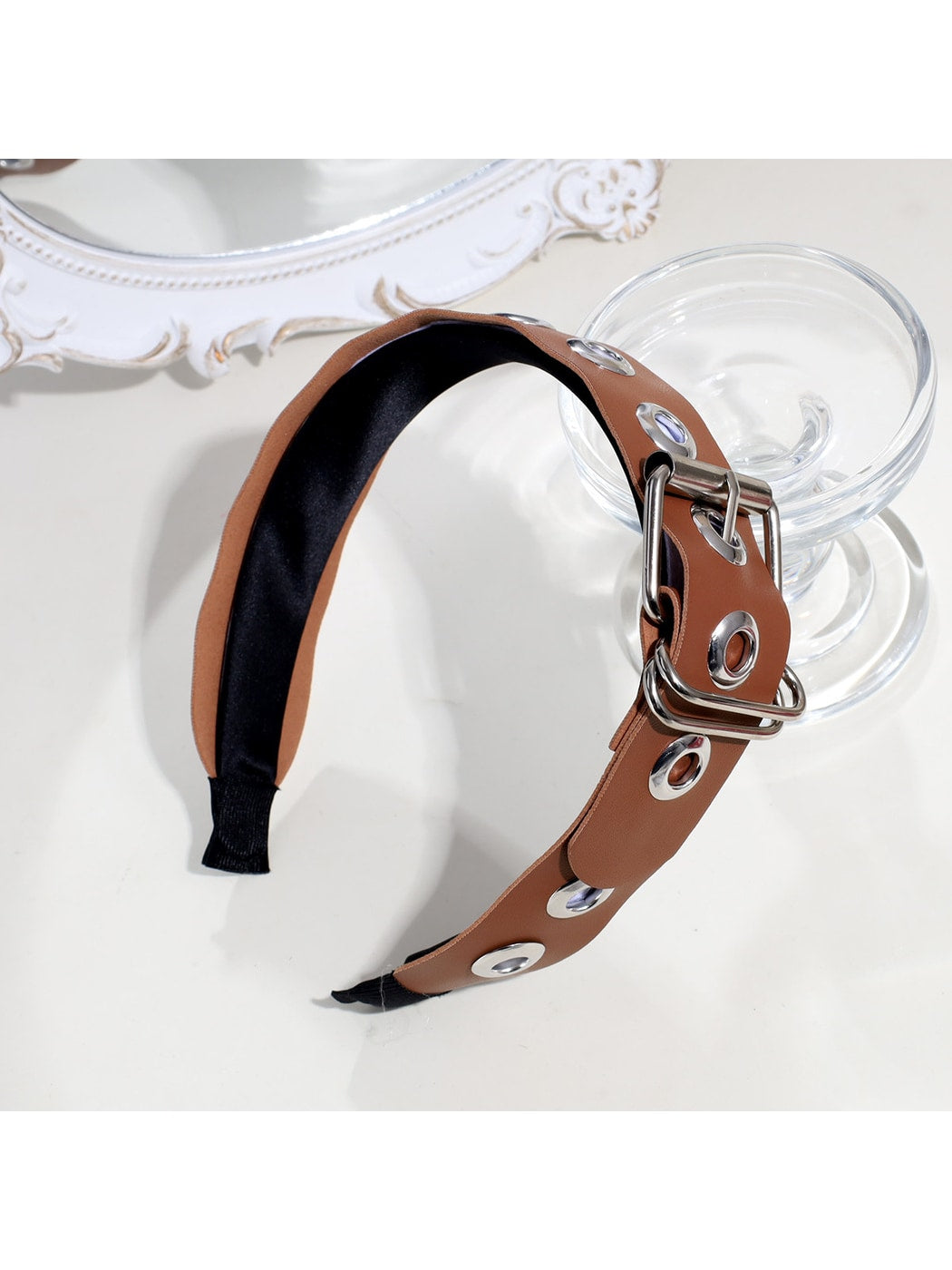 Gifty - Punk Faux Leather Metal Buckle Wide Headband