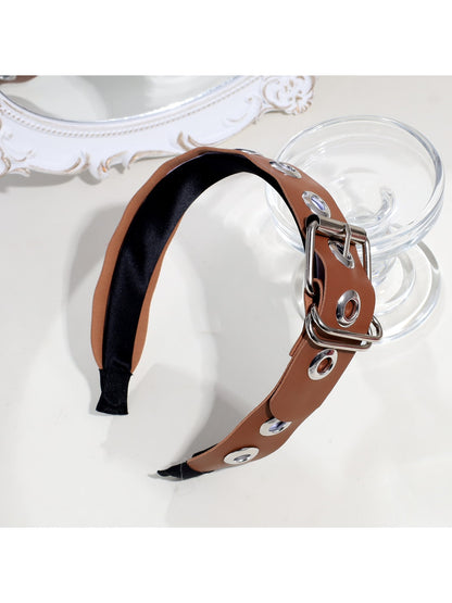 Gifty - Punk Faux Leather Metal Buckle Wide Headband