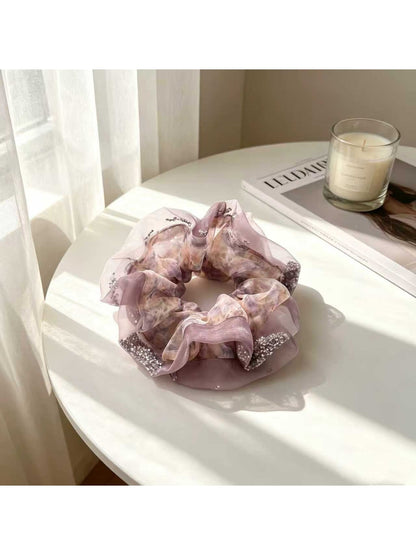 Gifty - Polyester Mesh Edge Floral Print Scrunchie