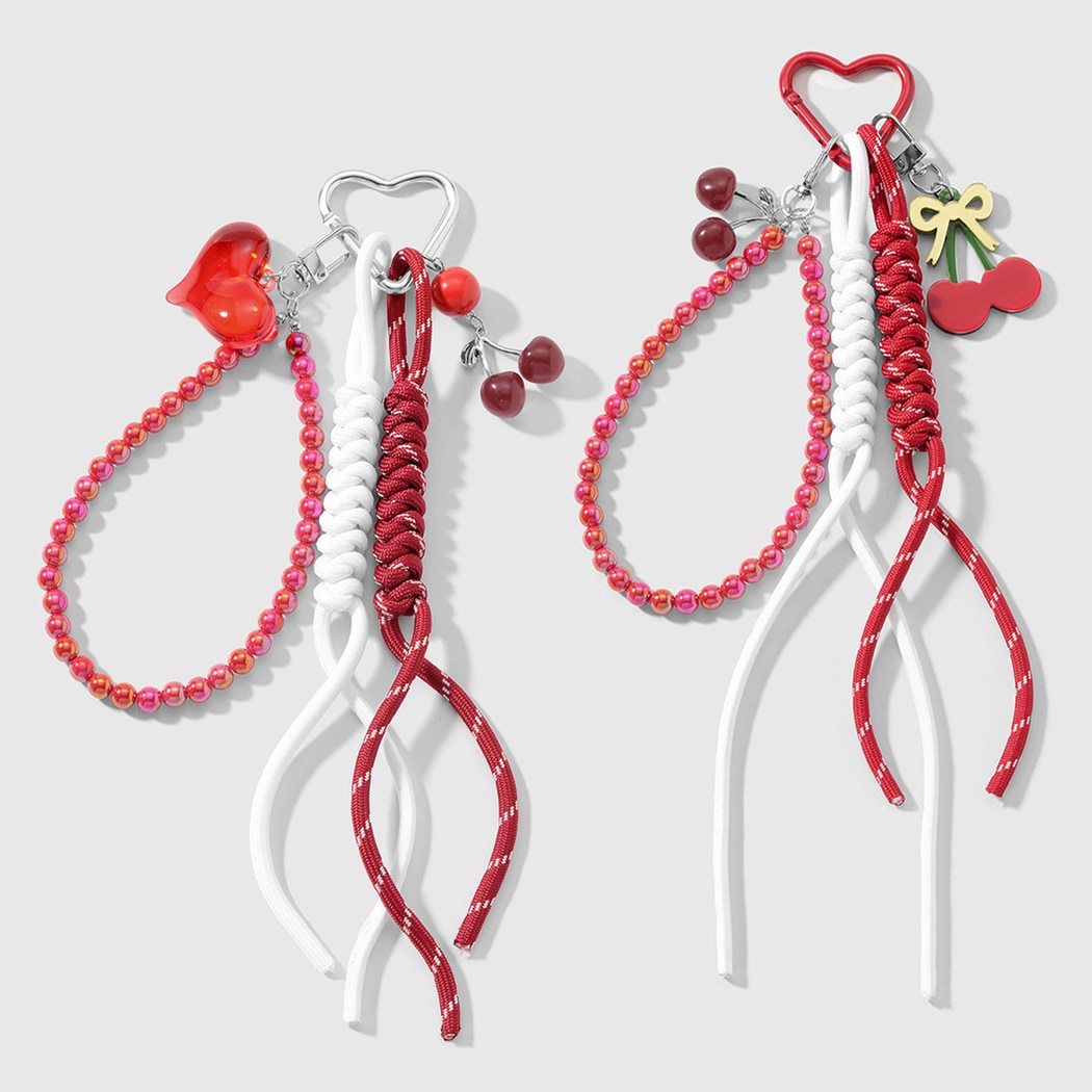 Keypus - Cherry and Heart Accent Beaded Keychain