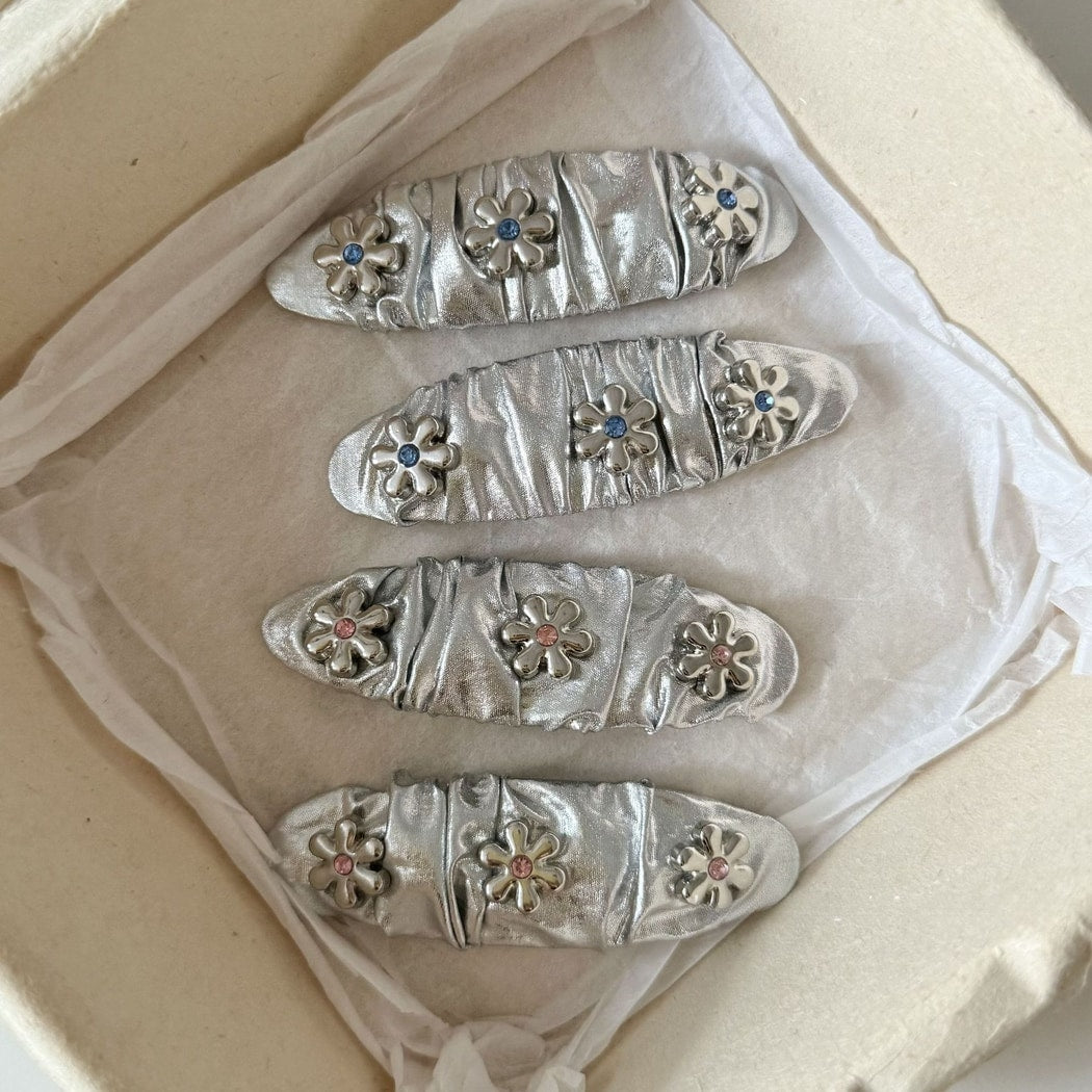 Beau - Sweet Floral Ruched Silver Finish Hair Clip