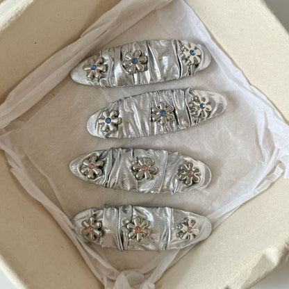 Beau - Sweet Floral Ruched Silver Finish Hair Clip