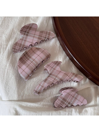 Beau - Glossy Plaid Acrylic Curved Hair Claw Clip