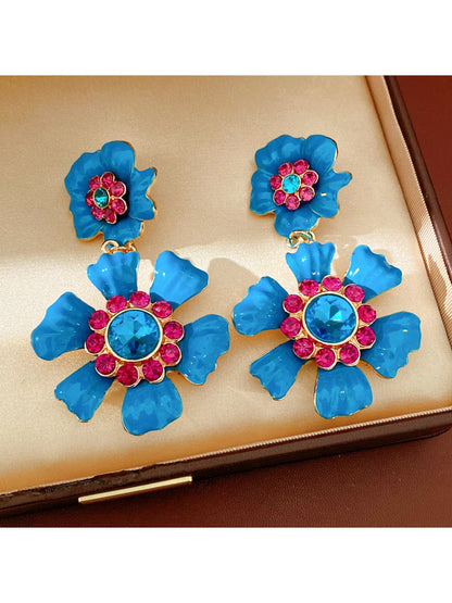 Earedge - Vintage Floral Rhinestone Dangle Earrings
