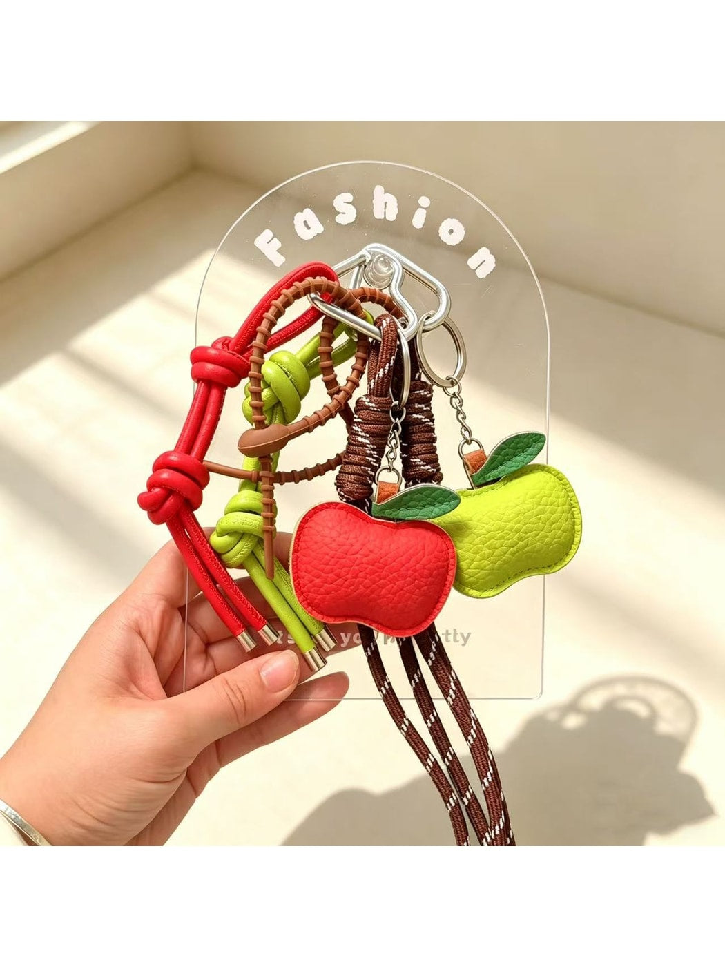 Keypus - Apple Faux Leather Woven Cord Alloy Keychain