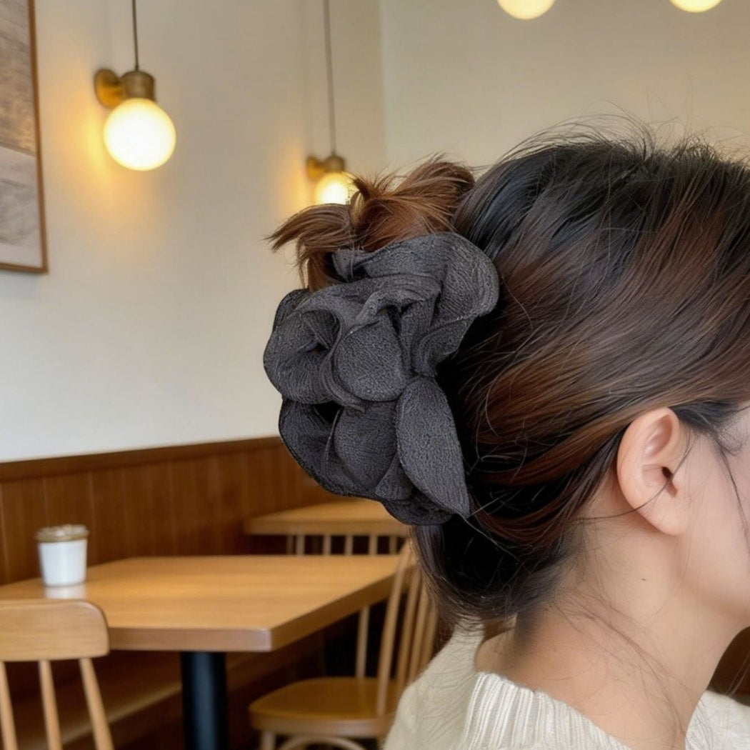 Beau - Elegant Gray Textured Ruffle Claw Clip