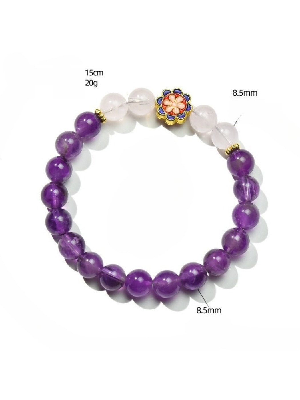 Lovra bracelet packaging with purple crystal beaded bracelet inside