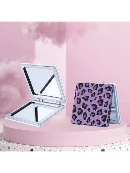 Mirroray - Pink Purple Leopard Print Square Compact Mirror