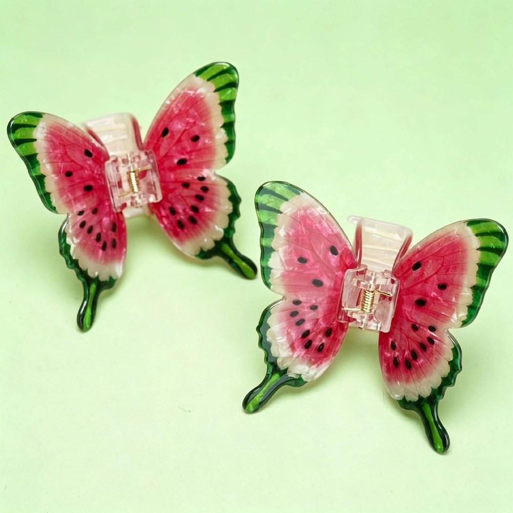 Beau - Watermelon Colored Butterfly PVC Claw Clip