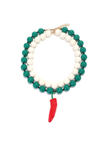 Nozari - Layered Chili Pepper Beaded Pendant Necklace