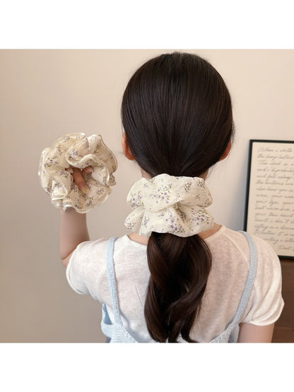 Gifty - Ruffled Floral Polyester Mesh Look Scrunchie