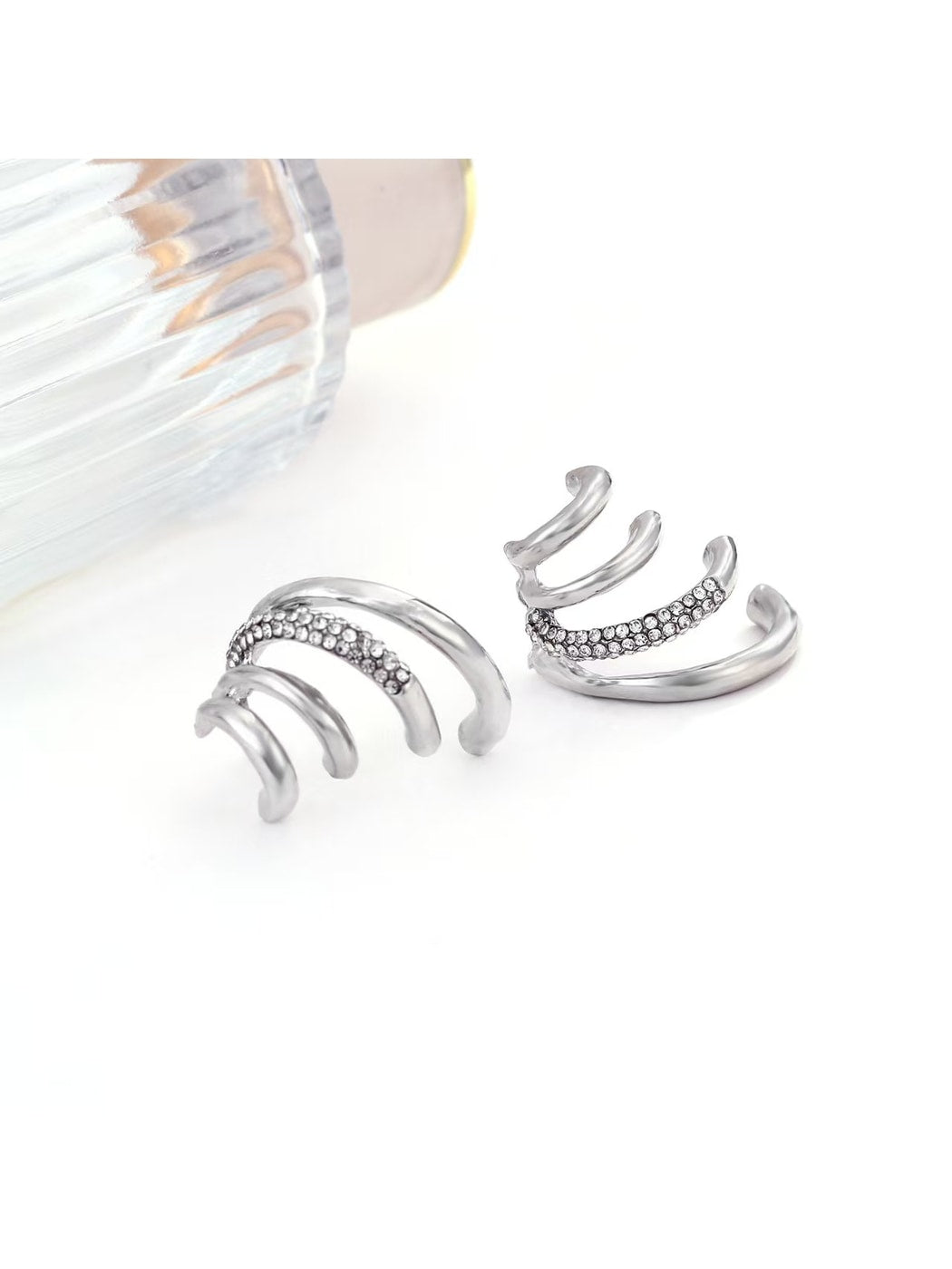 Earedge - Geometric Plated Alloy Curve Design Earrings