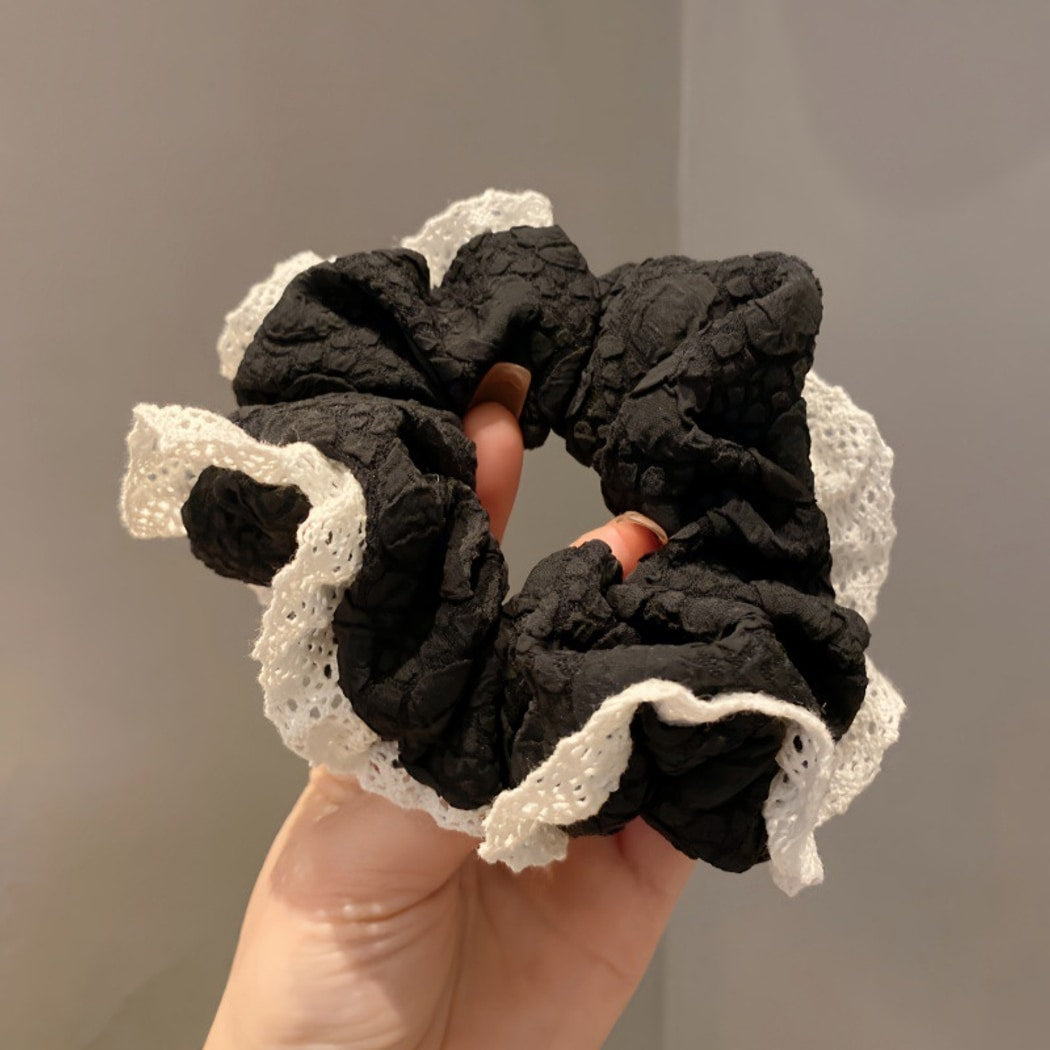 Gifty - Retro Lace Ruffle Fabric Hair Scrunchie