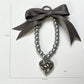 Keypus - Ribbon Bow Beaded Heart Pendant Bag Charm Keychain