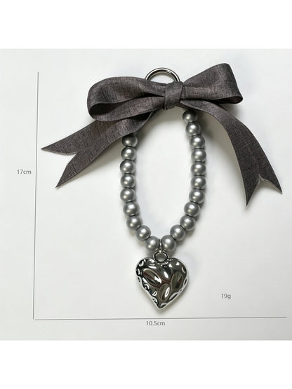Keypus - Ribbon Bow Beaded Heart Pendant Bag Charm Keychain