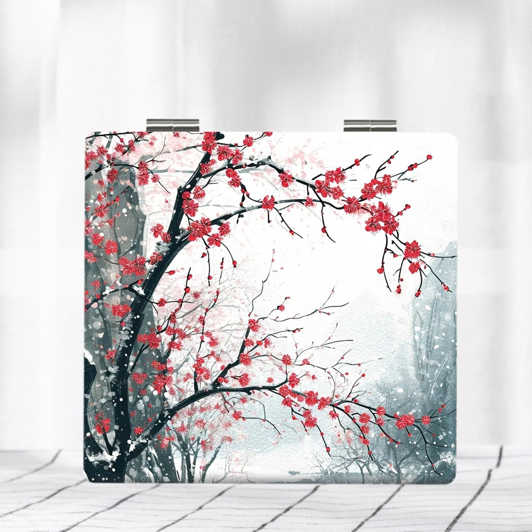 Mirroray - Floral Print Foldable PU Cover Makeup Mirror