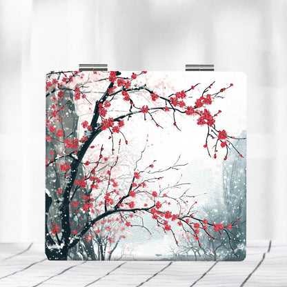 Mirroray - Floral Print Foldable PU Cover Makeup Mirror