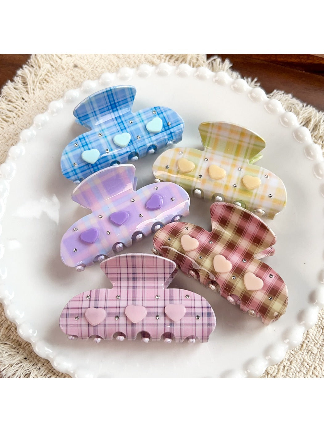 Beau - Cute PVC Plaid Heart Design Claw Clip