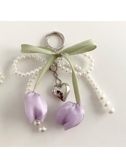 Keypus - Beaded Bow Tulip Bag Charm Keychain