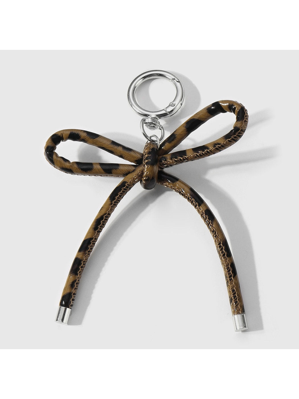 Keypus - Leopard Pattern Bow Faux Leather Bag Charm Keychain