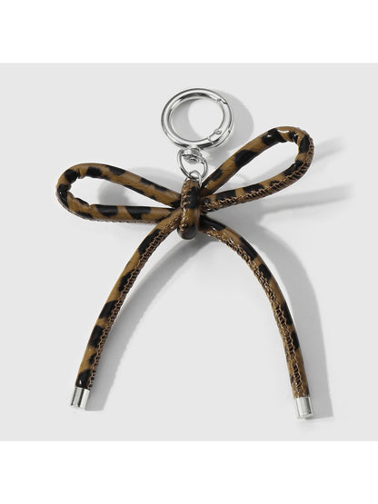 Keypus - Leopard Pattern Bow Faux Leather Bag Charm Keychain