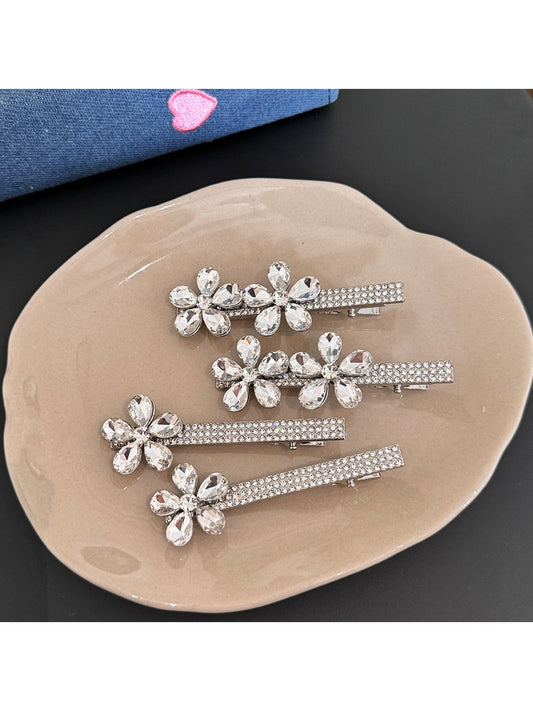 Beau - Alloy Rhinestone Flower Side Bangs Hair Clip