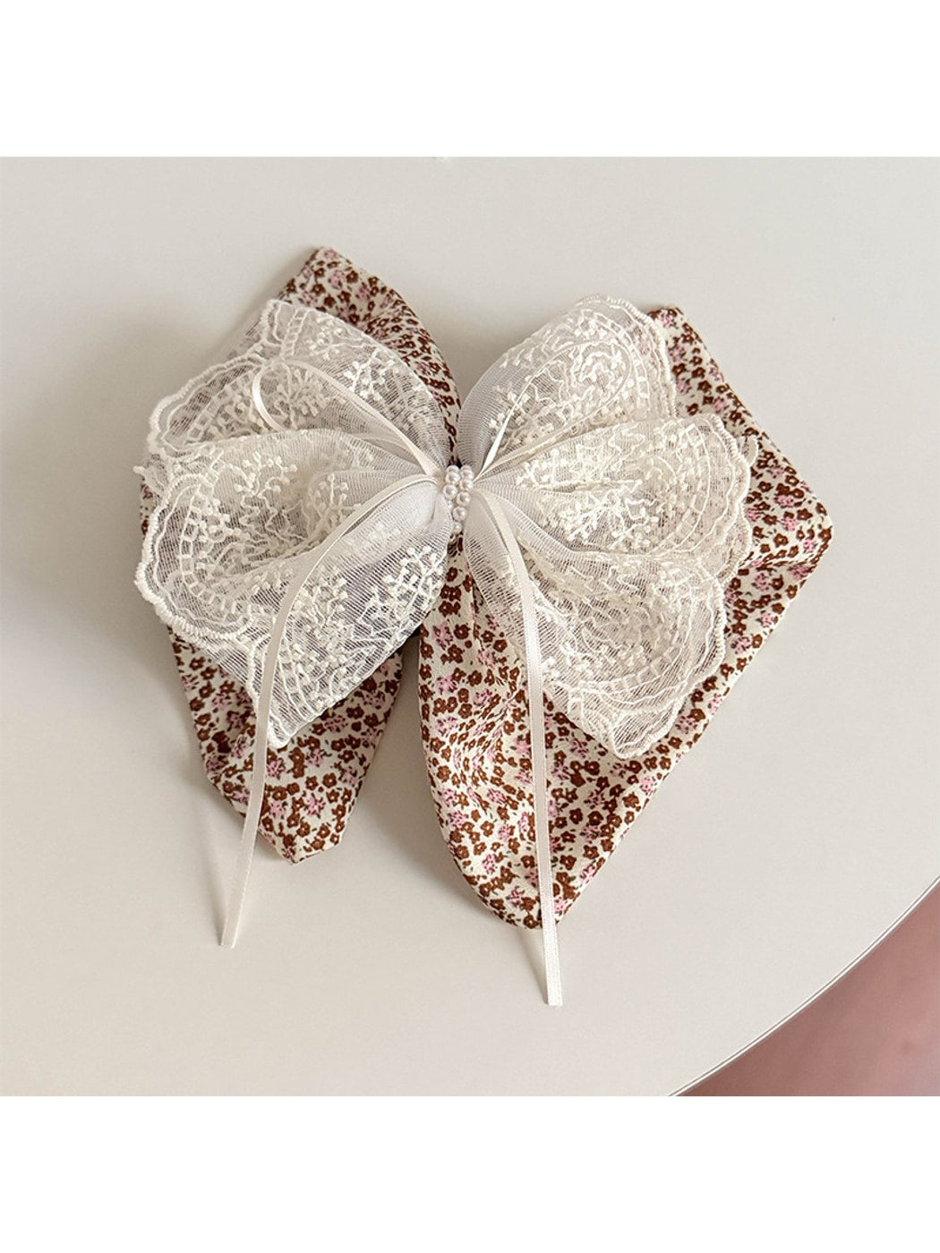 Beau - Layered Floral Bow Lace Detail Claw Clip