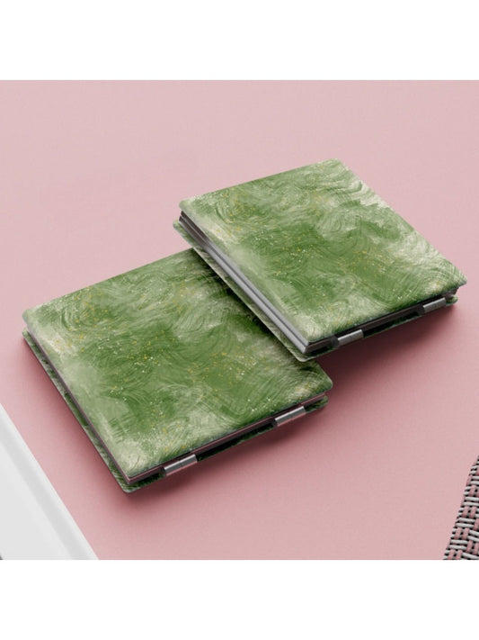 Mirroray - Green Textured Pattern Square Compact Mirror