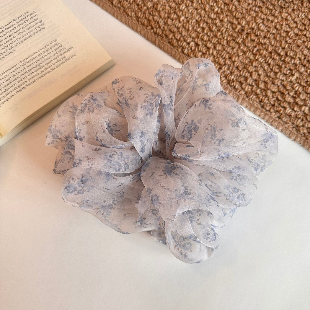 Gifty - Blue Tones Floral Print Polyester Scrunchie
