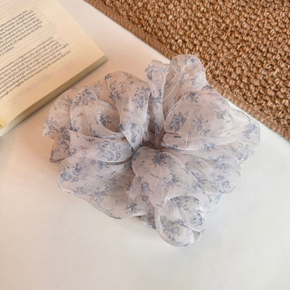 Gifty - Blue Tones Floral Print Polyester Scrunchie