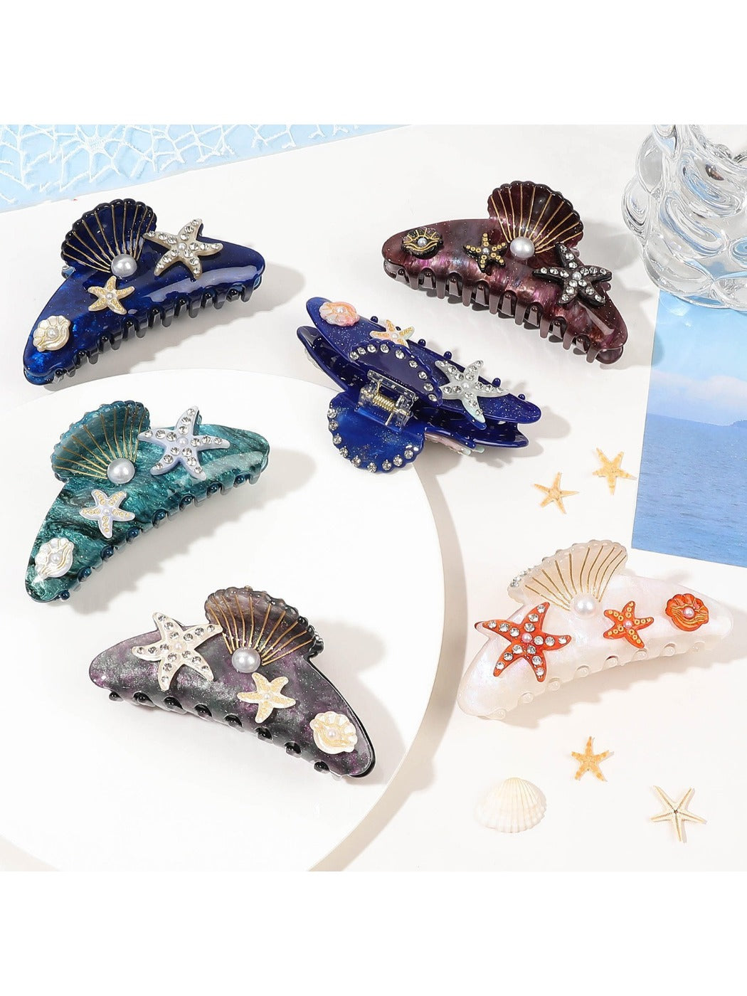 Beau - Ocean Acrylic Hair Claw with Rhinestones