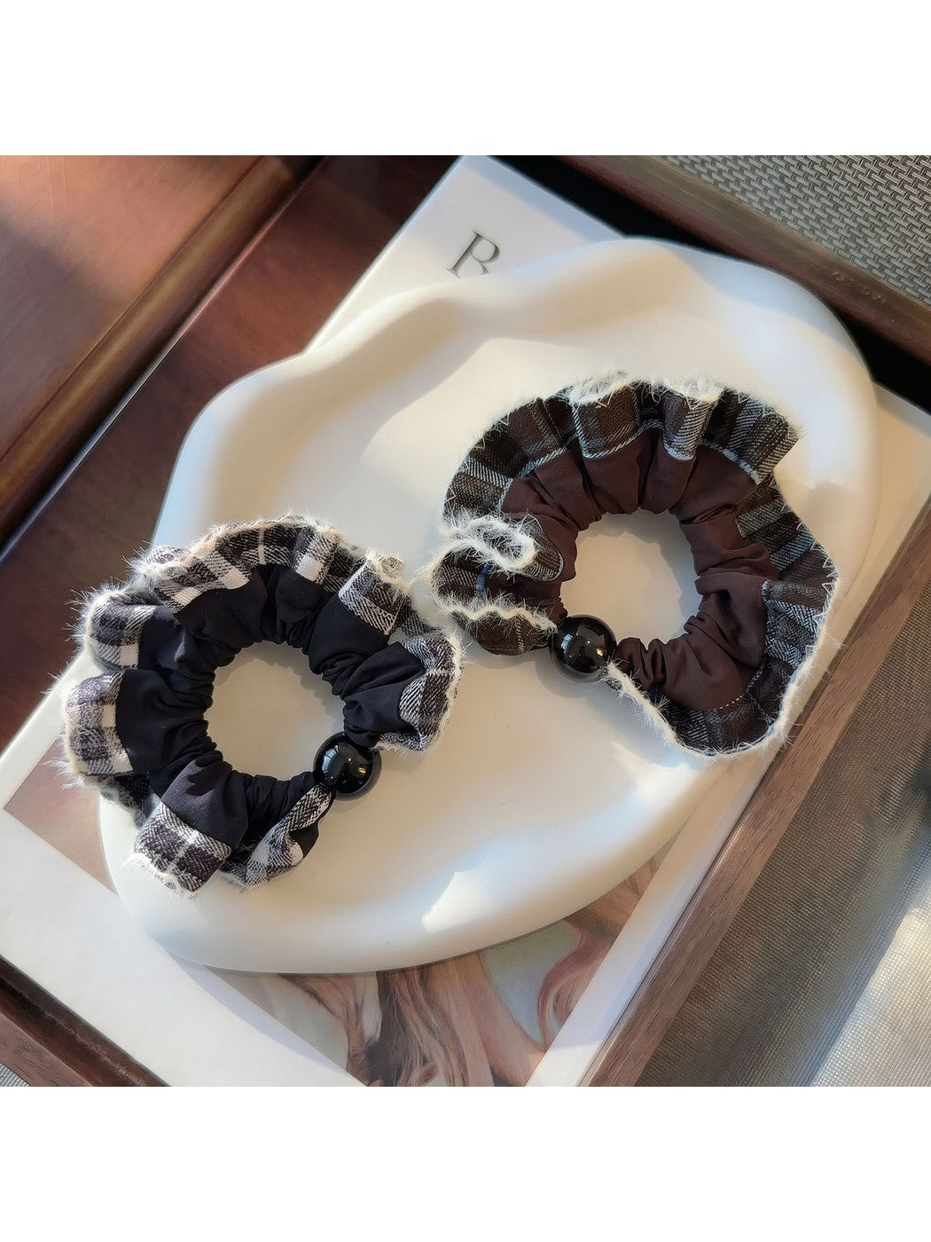 Gifty - Plaid Polyester Fabric Elastic Scrunchie