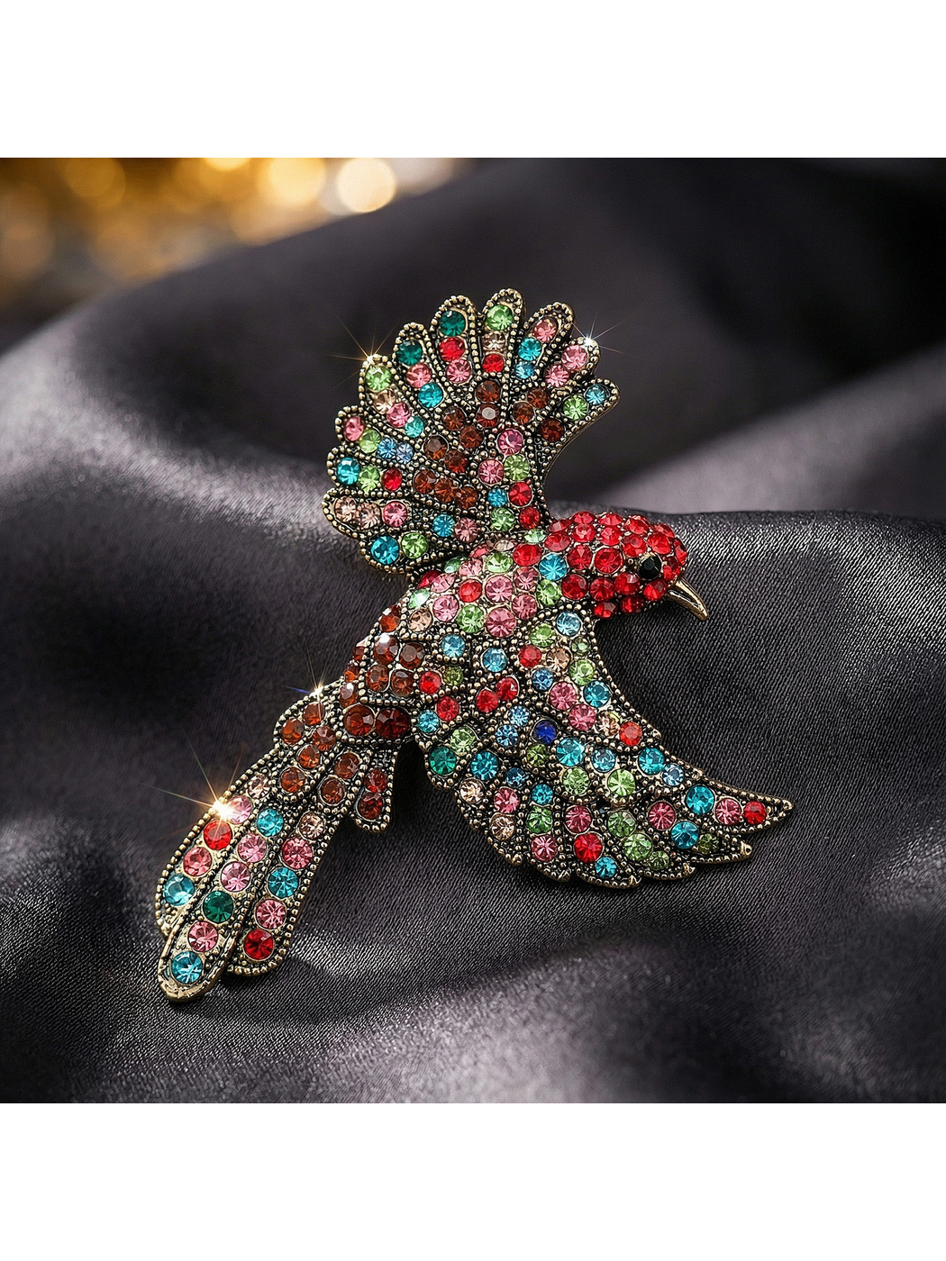 Brovia - Enamel Bird Rhinestone Accent Fashion Brooch