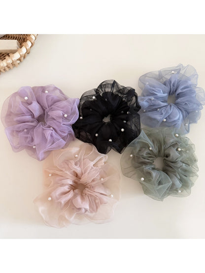 Gifty - Polyester Mesh Beaded Detail Scrunchie