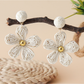 Detailed shot of woven raffia pattern on Earedge floral vintage drop earrings
